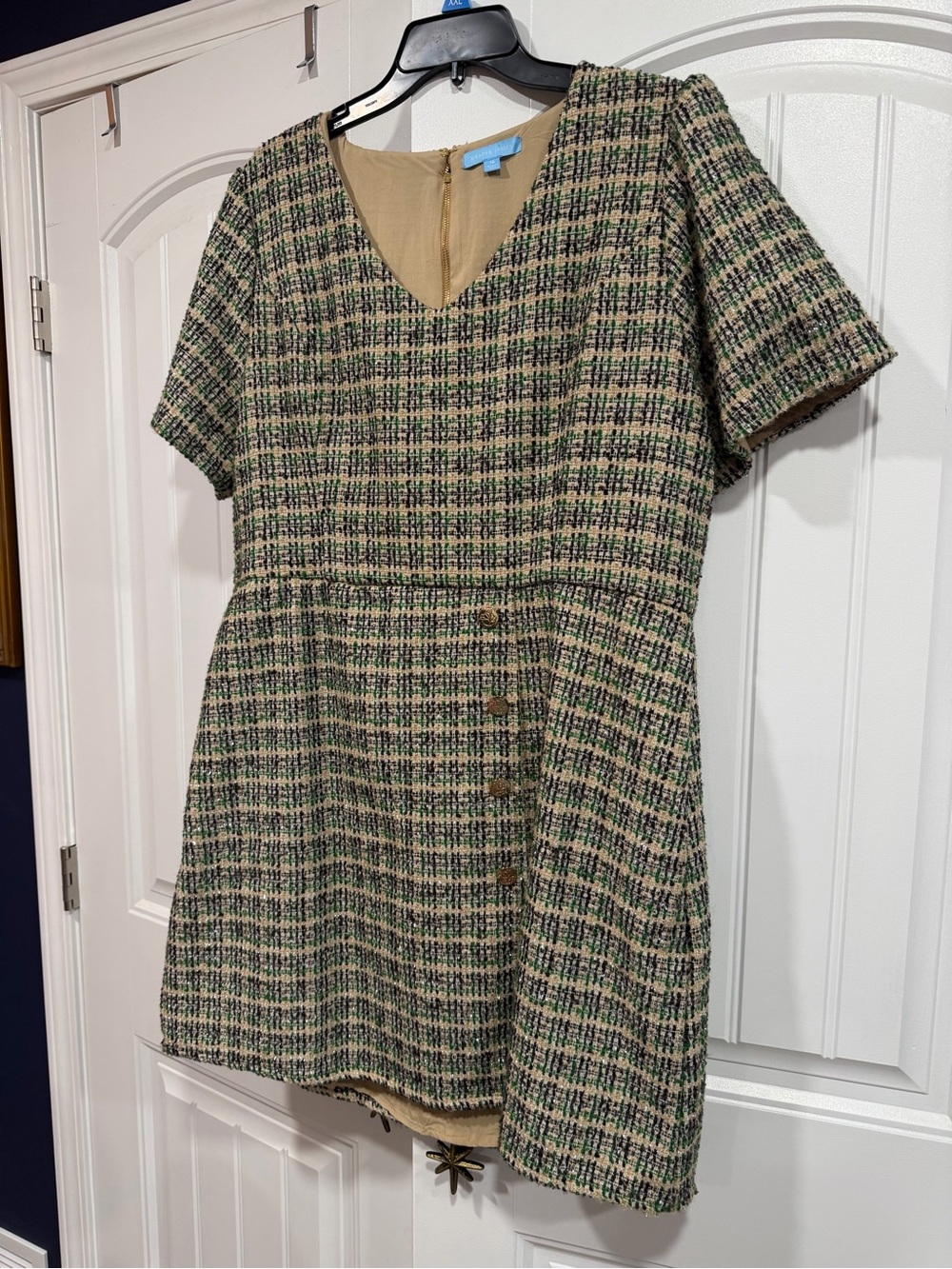 Draper James Green and Tan Plaid Tweed Tunic Dress